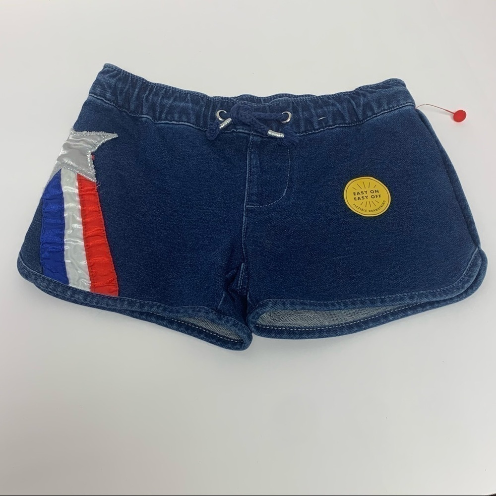 Cat & Jack Girls XS (4/5) Red White Blue Shooting Star Stretch Jean Shorts NEW
